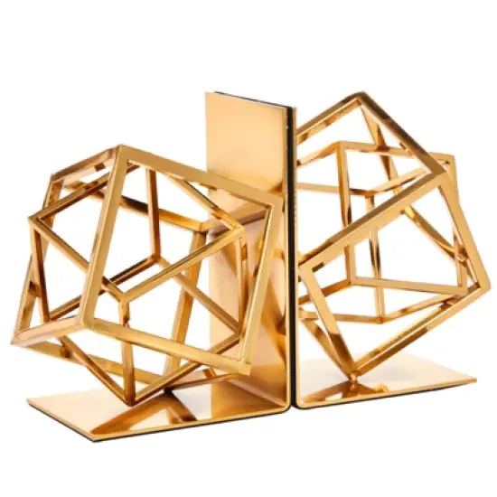 Juvale Decorative Gold Bookends with Square Metal Geometric Design, for Books, Magazines, Journals, Slip-Resistant Pads (5x6x3 in) image {3}
