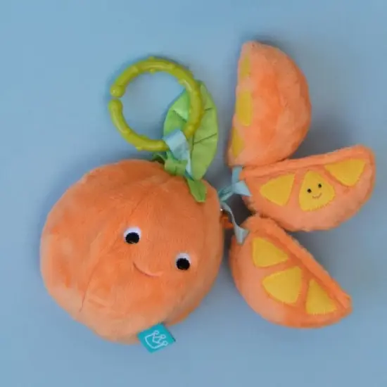 Manhattan Toy Mini-Apple Farm Orange Baby Travel Toy with Rattle, Squeaker, Crinkle Fabric & Teether Clip-on Attachment image {2}