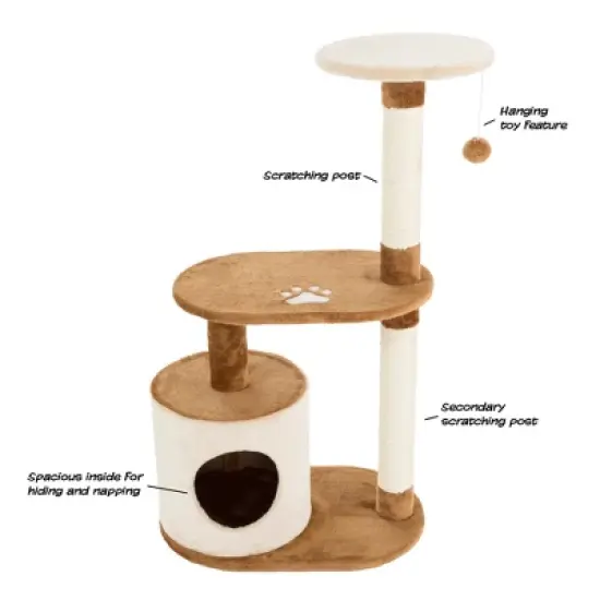 Petmaker 3 Tier Cat Tree Condo with Scratching Posts Brown/Tan image {2}