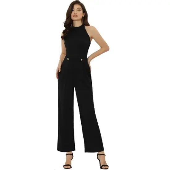 INSPIRE CHIC Women's Sleeveless Halter Wide Leg Pants Backless High Waist Jumpsuit image {5}