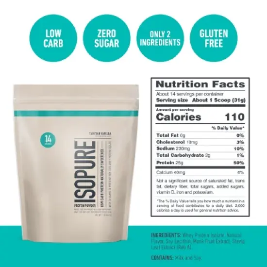Isopure Low Carb Tahitian 1lb - Vanilla: Whey Protein Isolate, 25g Protein image {2}