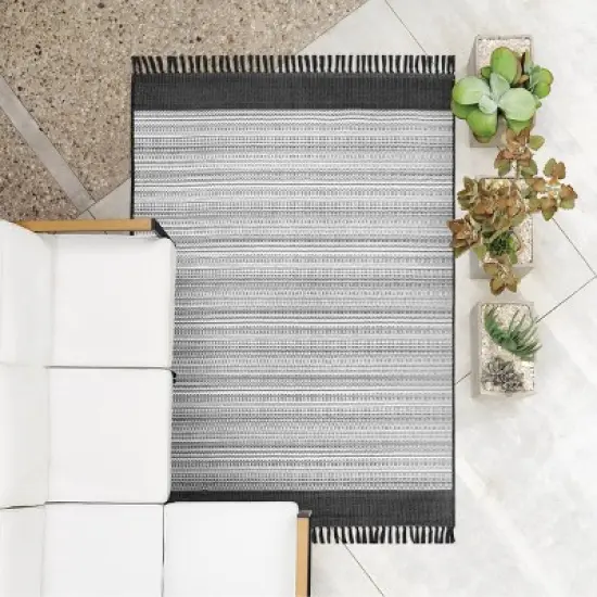 7' x 10' Outdoor Rug Striped Fringe Black - Project 62&trade; image {3}
