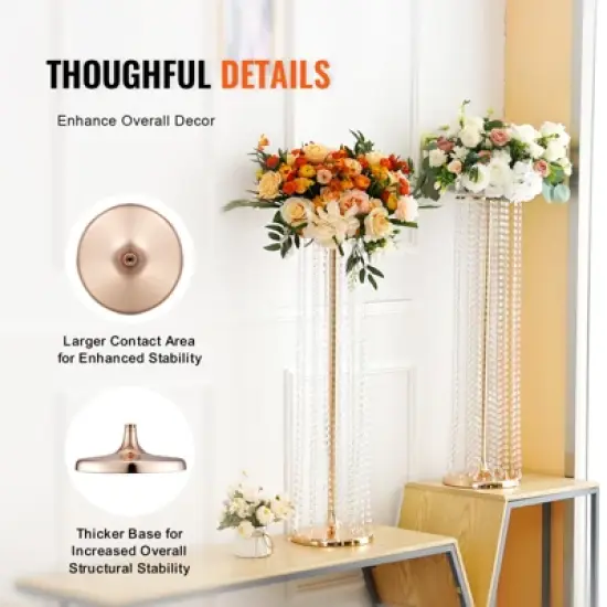 VEVOR 4PCS 35.43inch Tall Crystal Wedding Flowers Stand Luxurious Centerpieces Flower Vases Crystal Gold Vase Metal,Perfect for T-stage Wedding Part image {4}