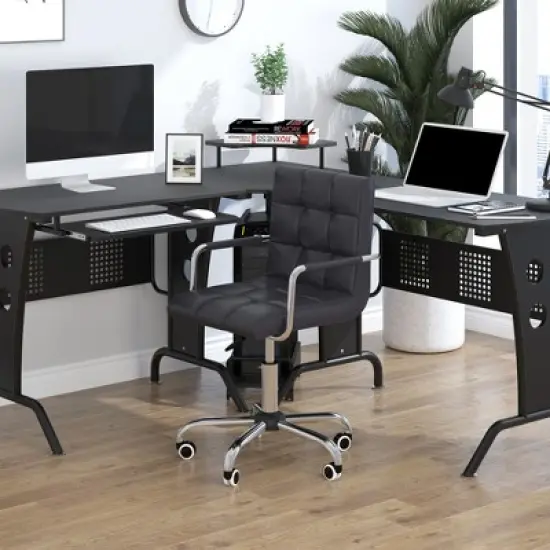 HOMCOM Modern Computer Desk Office Chair with Upholstered PU Leather, Adjustable Heights, Swivel 360 Wheels image {1}