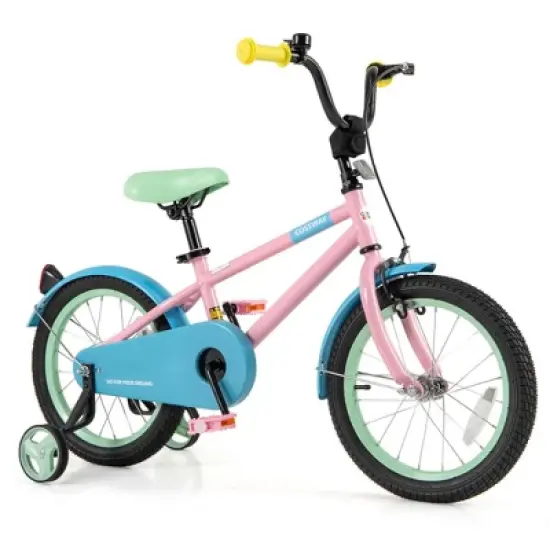 Costway 16" Kids Bike with Adjustable Saddle Handlebar Removable Training Wheels Handbrake Green/Red/Pink/Blue/Black image {13}