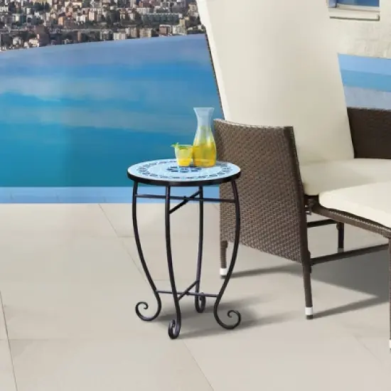 Mosaic Patio Side Table with Iron Legs - Teamson Home image {2}