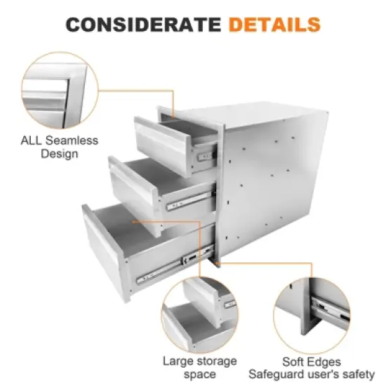 16" W x 21" H x 23" D Stainless Steel Flush Mount BBQ Drawers with Grooved Handle,for Outdoor Kitchen Island or Patio Grill Station image {4}