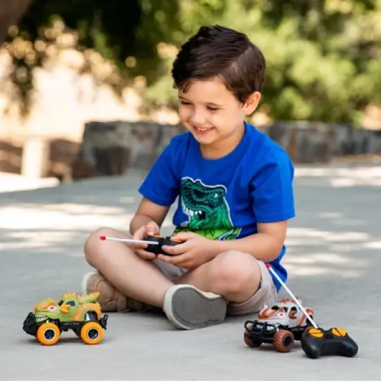 Best Choice Products Set of 2 1/43 Scale 27MHz Toy Dinosaur RC Cars w/ 2 Controllers, 9mph Max Speed image {2}