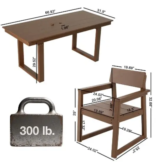 FIONECA 5-Piece HDPE Outdoor Dining Set with Umbrella Hole &uml;C Weather-Resistant Patio Table & 4 Armrest Chairs, Brown image {4}