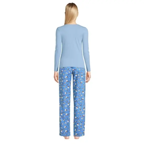 Lands' End Women's Tall Pajama Set Knit Long Sleeve T-Shirt and Flannel Pants image {1}