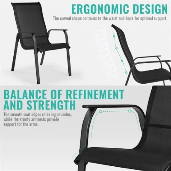 Yaheetech Set of 2 Outdoor Texteline Stackable Dining Chairs with Backrest/ Armrests for Garden, Lawn, Porch, Backyard Pool image {5}