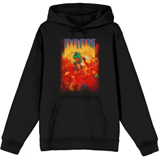 Doom Men's Distressed Video Game Key Art Black Hooded Sweatshirt image {5}