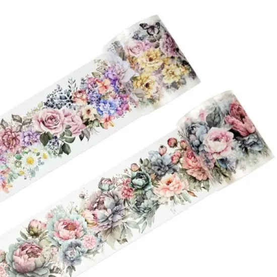 Wrapables Classic Floral PET Washi Tape for Scrapbooking, Stationery, Journaling, Diary, Card Making (Set of 2) image {8}