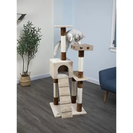 Go Pet Club 52" IQ Busy Box Cat Condo with Sisal Covered Scratching Posts SF058 - Beige image {1}