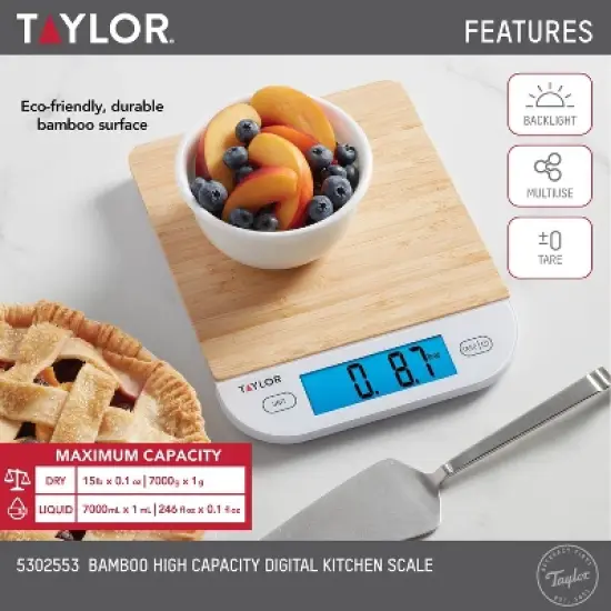 Taylor Digital Kitchen 15lb Food Scale Eco-Friendly Bamboo&nbsp; image {3}