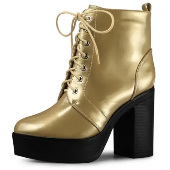 Perphy Women's Platform Lace Up Chunky Heel Western Combat Boots image {8}