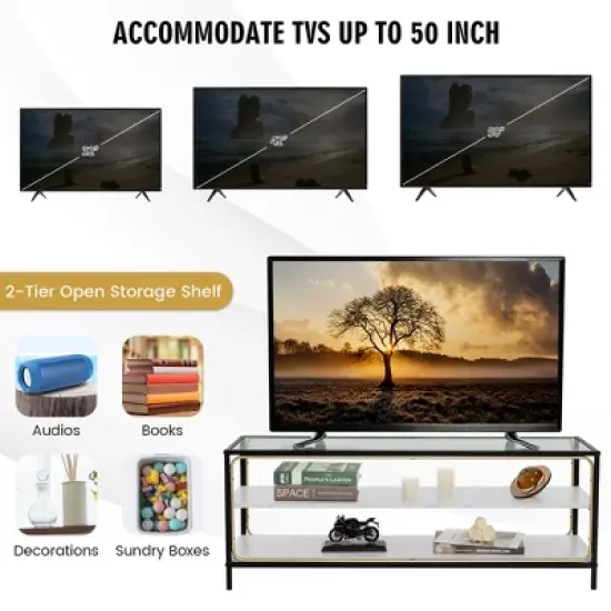 Costway 3-Tier TV Stand Entertainment Center for TV's up to 50'' w/ Tempered Glass Top image {6}