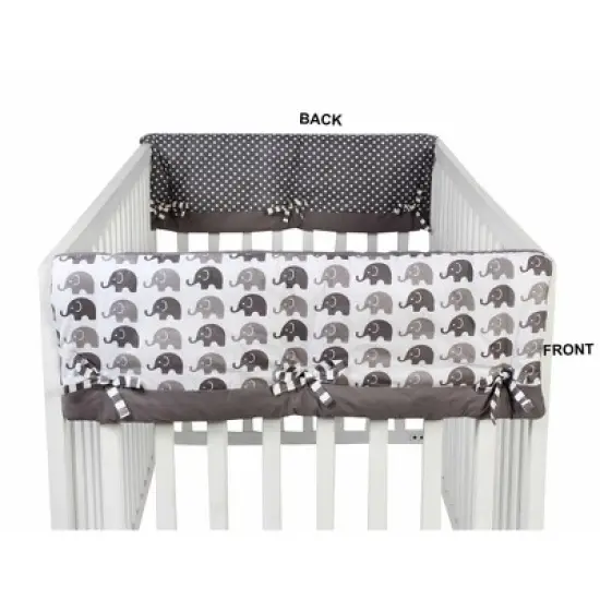 Bacati - Elephants White/Gray Crib Rail Guard Covers set of 2 image {2}