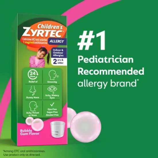 Children's Zyrtec 24 Hour Allergy Relief Syrup - Bubble Gum - Cetirizine - 4 fl oz image {9}