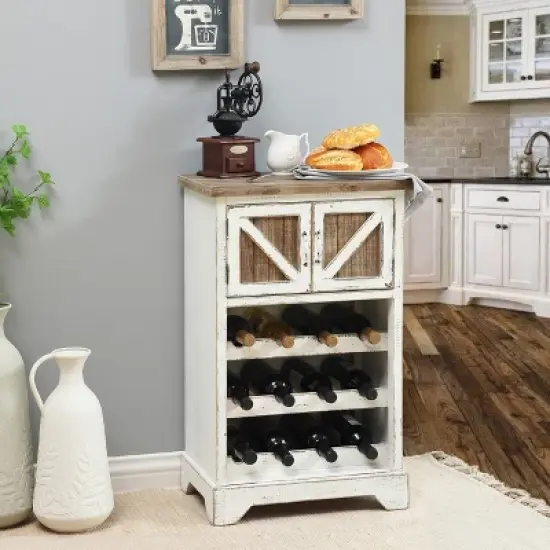 LuxenHome White and Natural Wood 2-Door Wine Cabinet image {5}