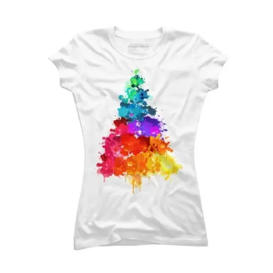 Junior's Design By Humans Colorful Christmas Tree By DesignReadyStore T-Shirt image {4}