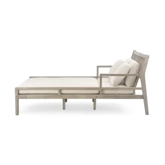 Outdoor Patio Acacia Wood Double Daybed Sunbed with Four Pillows image {9}