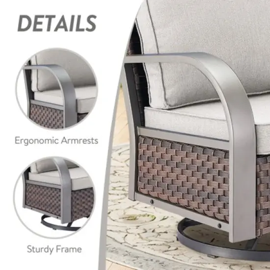 POCASSY 4 Piece Patio Furniture Set with Swivel Chairs and Ottomans, Metal Armrest Swivel Outdoor Chair Set Brown Wicker Swivel Patio Chairs for Porch image {5}