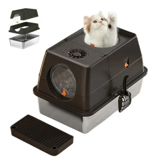 Stainless Steel Litter Box with Lid, Large Litter Box for Cats, Enclosed Removable Metal Litter Boxes with High Sided Enclosure & Scoop, Dog Proof image {7}