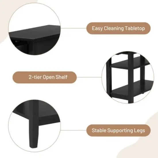 Costway 2PCS 3-Tier End Table Sofa Side Table Nightstand w/ Shelf & Drawer image {3}