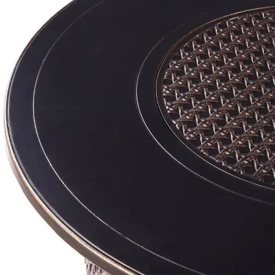 5pc Outdoor Fire Table Set with Weave 44" Round Fire Table, 4 Deep Seating Swivel Rocking Chairs & Table Fabric Covers - Oakland Living image {8}