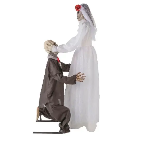 5 Ft. 10 3/4" Animated Skeleton Wedding Couple Halloween Decoration image {1}
