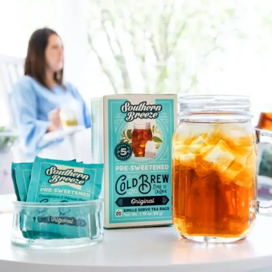 Southern Breeze Cold Brew Sweet Tea Variety Pack with 20 Individually Wrapped Tea Bags, Pack of 4 Original, Raspberry, Peach, and Half & Half image {3}