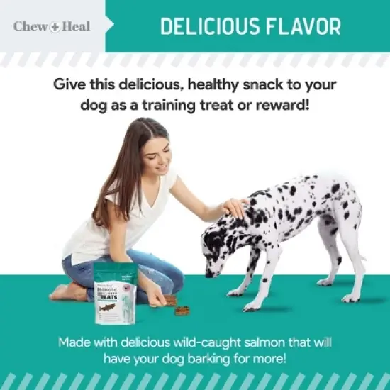 Chew + Heal Wild-Caught Alaskan Salmon Probiotic Soft Jerky Treats for Dogs, Natural Source of EPA & DHA, Promotes Intestinal Well-Being - 12oz image {6}