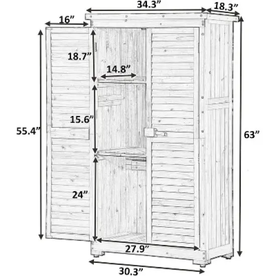 Wooden Garden Shed, 3-Tier Patio Storage Cabinet with Shelves, Outdoor Organizer, Fir Wood Wooden Lockers with Fir Wood for Indoor Outdoor image {5}