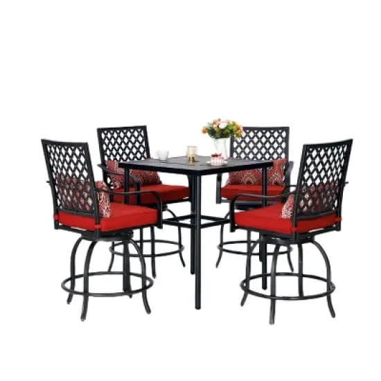 5pc Outdoor Set with Swivel Stools & Cushions & Square Metal Table - Captiva Designs image {1}