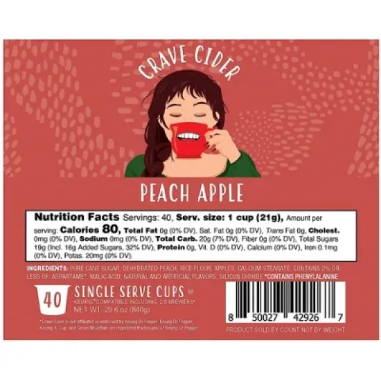 Crave Beverages Apple Peach Hot Cider Pods, for Keurig Brewers, 40 Count image {2}