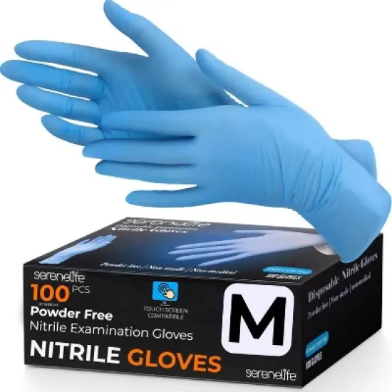 SereneLife 100 Pcs. Soft Industrial Gloves - Medium Nitrile & Vinyl Powder-Free Disposable Gloves image {7}