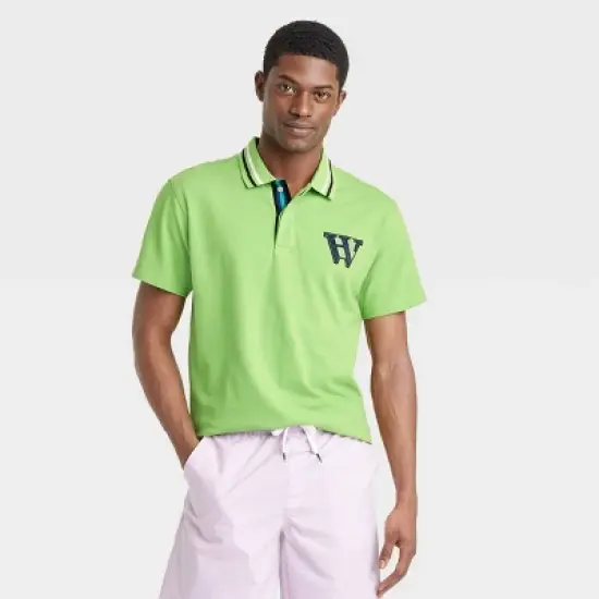 Houston White Adult Short Sleeve Satin Ribbed Trimmed Piqued Polo Shirt - Green image {3}