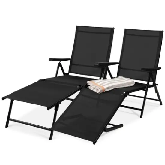 Best Choice Products Set of 2 Outdoor Patio Chaise Lounge Chair Adjustable Folding Pool Lounger w/ Steel Frame image {8}