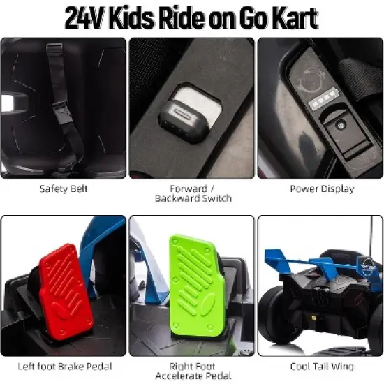 Ride On Go Kart for Kids, 8MPH Fast Drifting Circling Car, Adjustable Seat Electric Ride Toy, Max Load 135lbs, Racing Toy for Kids 6+ Years image {4}