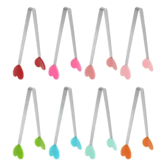 Unique Bargains Stainless Steel with Silicone Tips Cooking Food Tongs 8 Pcs image {7}