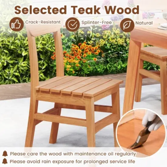 Costway 1/2 PCS Patio Teak Wood Chair  Wooden Armless Dining Chair with Slatted Seat image {3}