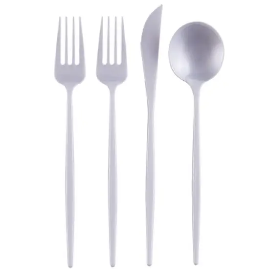 Silver Spoons Modern Disposable Flatware Set, Includes 48 Forks, 24 Spoons and 24 Knives, Opulence Collection image {7}