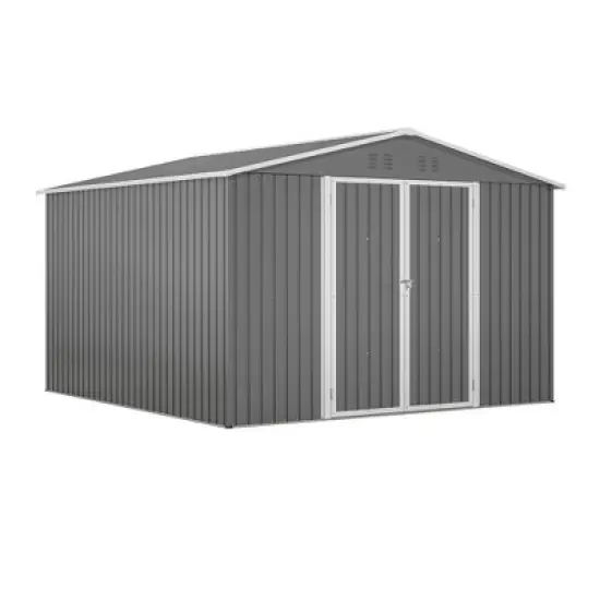 10x10 FT Grey Outdoor Storage Shed Large Metal Tool Sheds with Updated Frame Structure and Lockable Doors Garden Shed image {9}