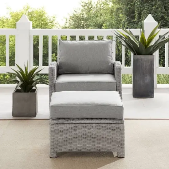 Bradenton 2pc Outdoor Wicker Arm Chair & Ottoman Set - Crosley image {2}