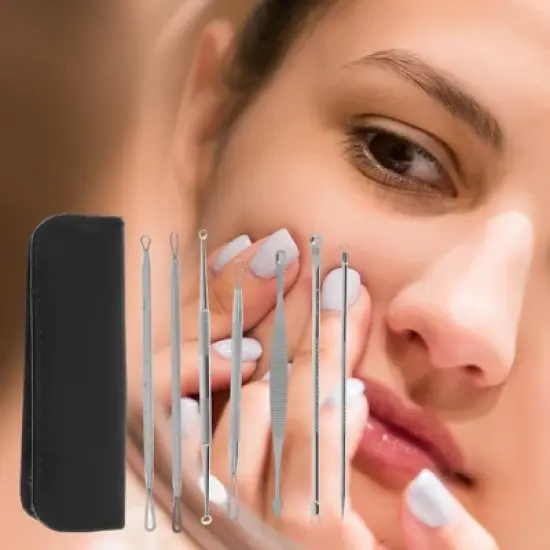 Unique Bargains Skincare Professional Pimple Extractor Tool Kit Silver Tone 1 Set image {3}