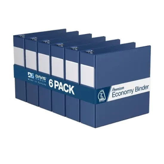 Premium Economy 3" Angle D Ring Binder 6pk Royal Blue: Davis Group, Hard Cover, 625 Sheet Capacity, 2 Pockets, 3" Size image {8}