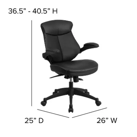 Flash Furniture Kale Mid-Back Black LeatherSoft Executive Swivel Ergonomic Office Chair with Back Angle Adjustment and Flip-Up Arms image {3}