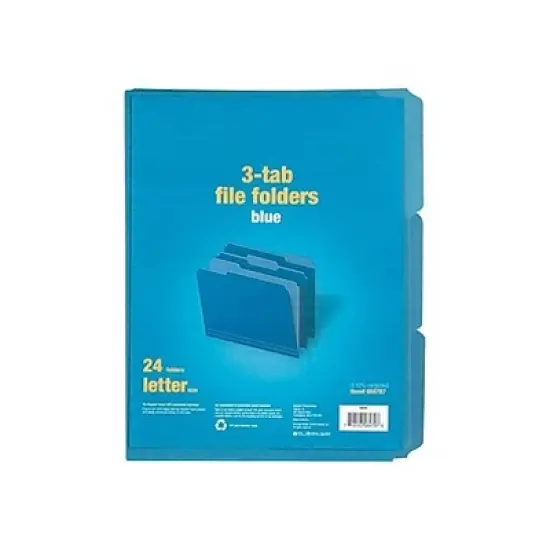 MyOfficeInnovations Colored Top-Tab File Folders 3 Tab Blue Letter Size 24/Pack 659787 image {3}