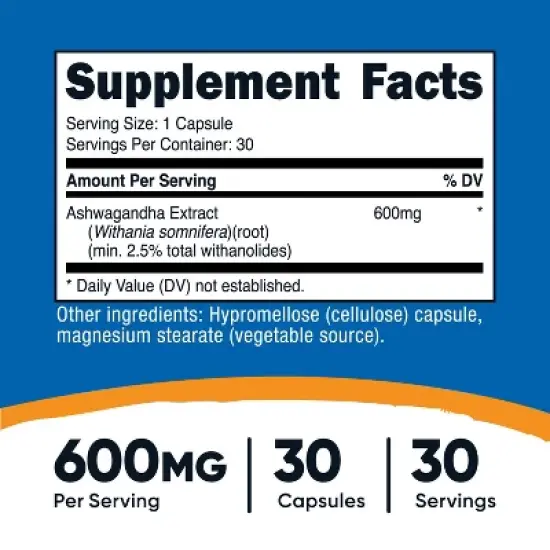 Nutricost Ashwagandha Root Extract Herbal Supplement 600mg, 30 Capsules - Vegetarian, GMO-Free, Gluten Free image {1}